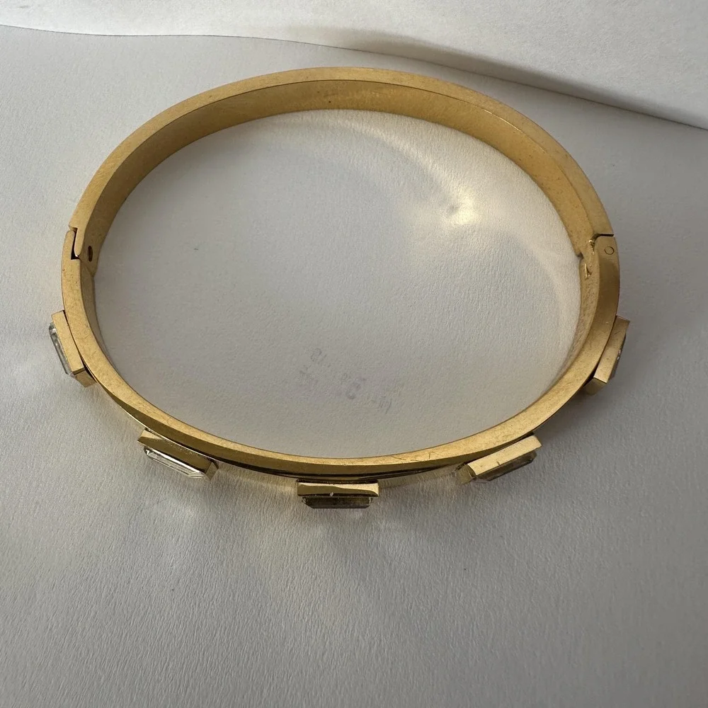 Baguette Crystal Gold Tone‎ Bangle Bracelet 7.5